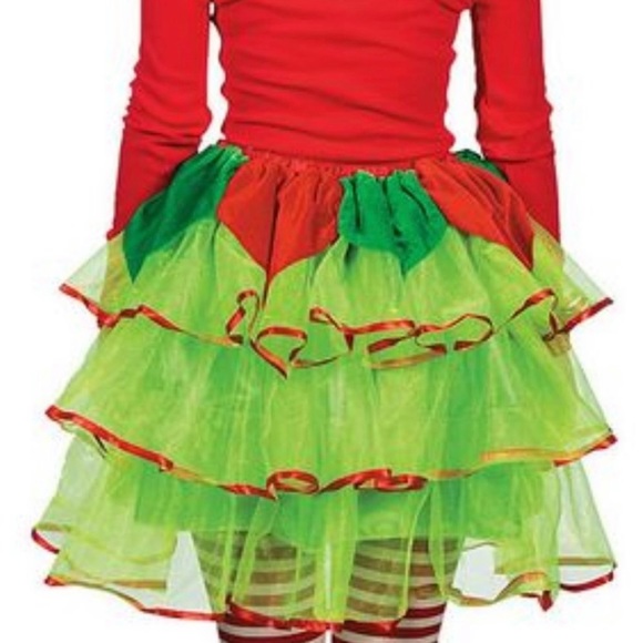 New! Green Holiday Ruffle Tired Tulle Skirt With Stretchy Elastic Band - Picture 3 of 3
